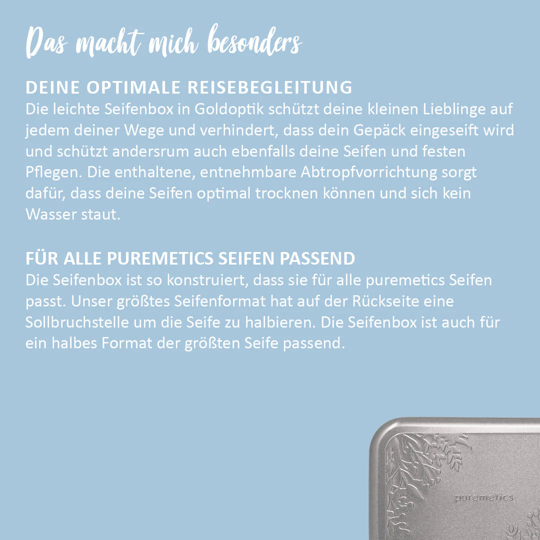 Puremetics Seifenbox mit Abtropfeinsatz "matt-silber"