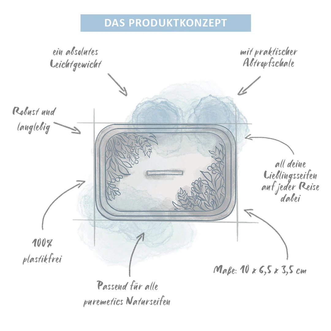 Puremetics Seifenbox mit Abtropfeinsatz "matt-silber"