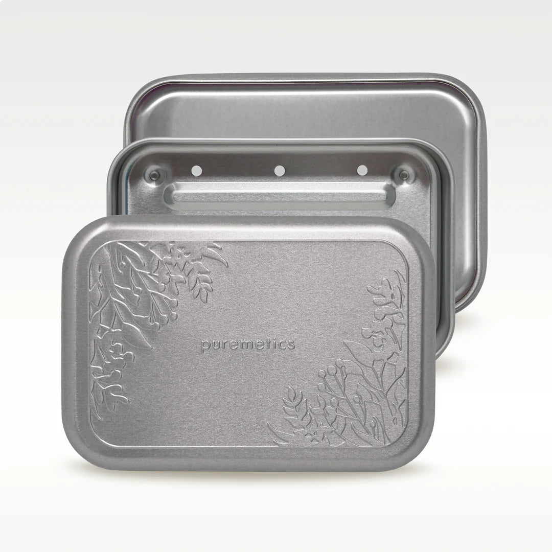 Puremetics Seifenbox mit Abtropfeinsatz "matt-silber"