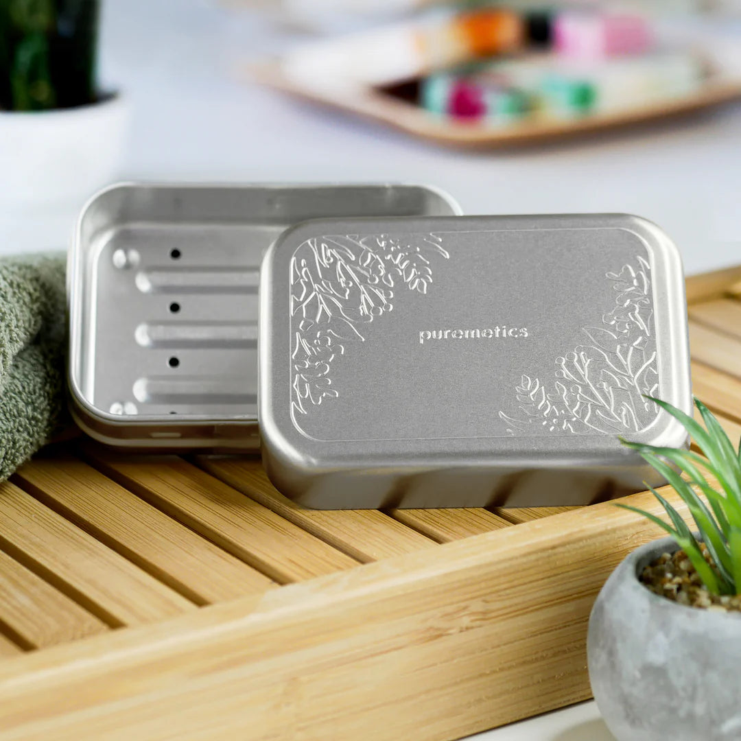 Puremetics Seifenbox mit Abtropfeinsatz "matt-silber"